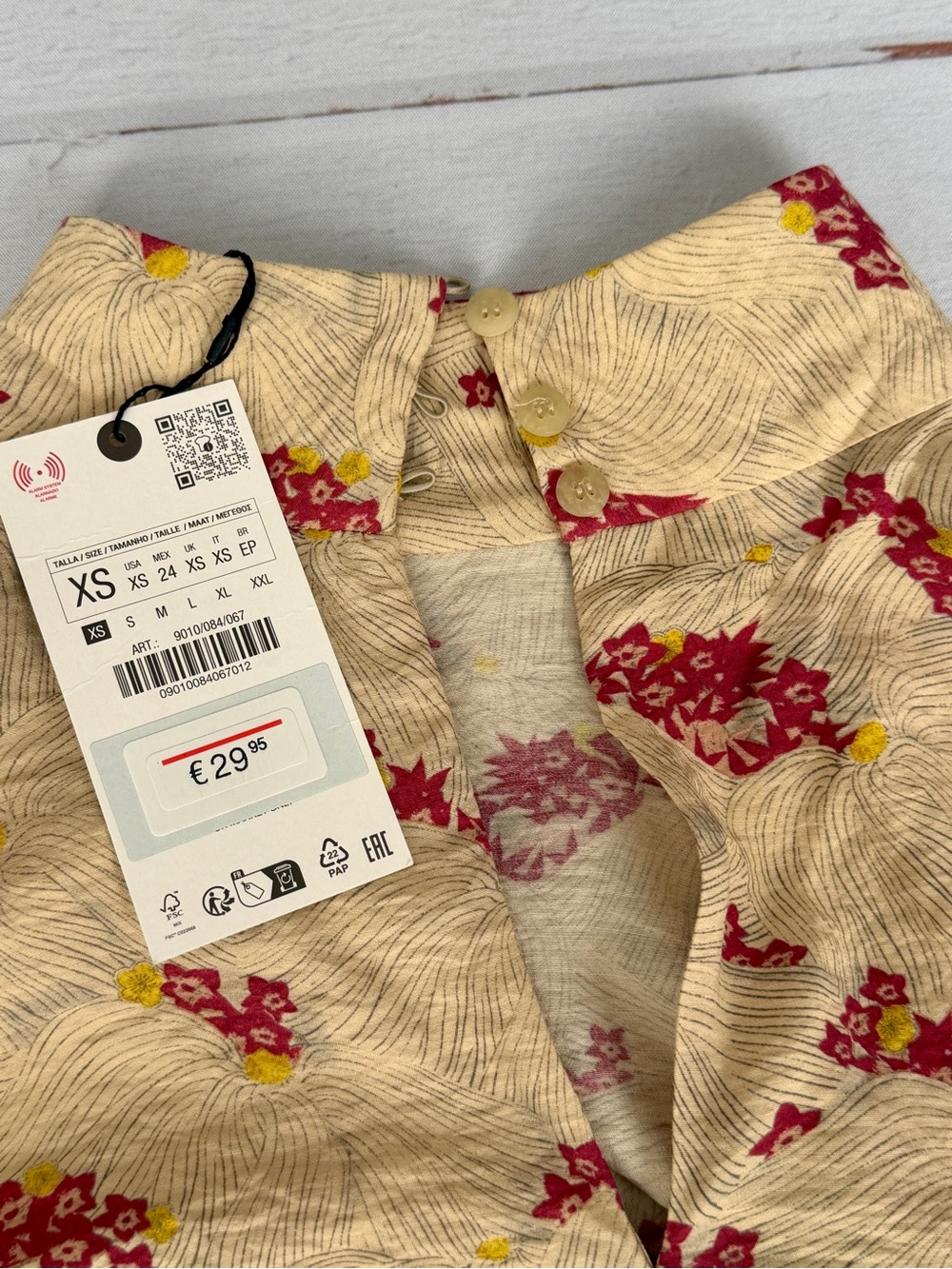 NWT Zara Floral Wrap Tie Blouse Top XS Beige Red Long Sleeve Linen Blend Boho - Picture 9 of 11